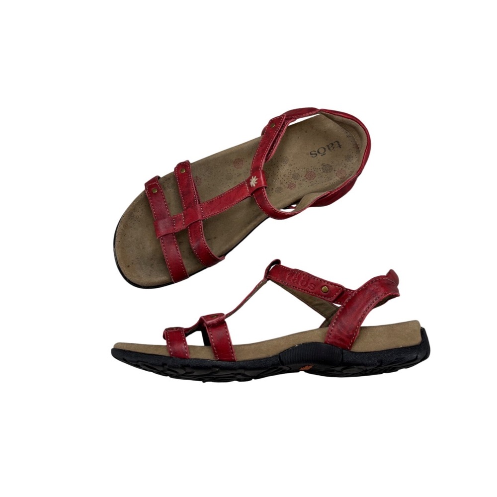 Taos Footwear Trophy Sandals Red Leather Adjustable Strappy Slip On Womens 7
